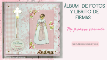 Álbum y libro de firmas comunión verde y rosa